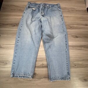Real Work Wear Men's Light Wash Denim Jeans 40x28 Baggy Fit Distressed‎